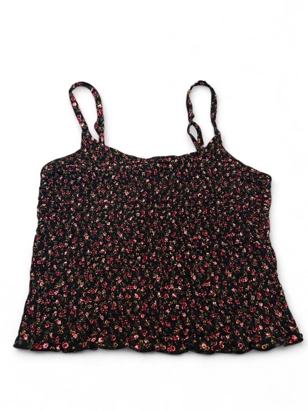Hollister Black Floral ribbed Tank with Pink Accents